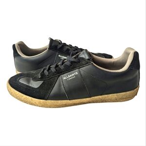 Mens All Saints "Jaimee" Low Top Black Leather Casual Shoes Sneakers Size 10